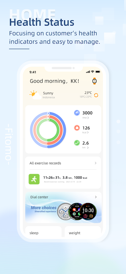 Fitomo app screenshot 1 — smartwatch health tracking and fitness monitoring