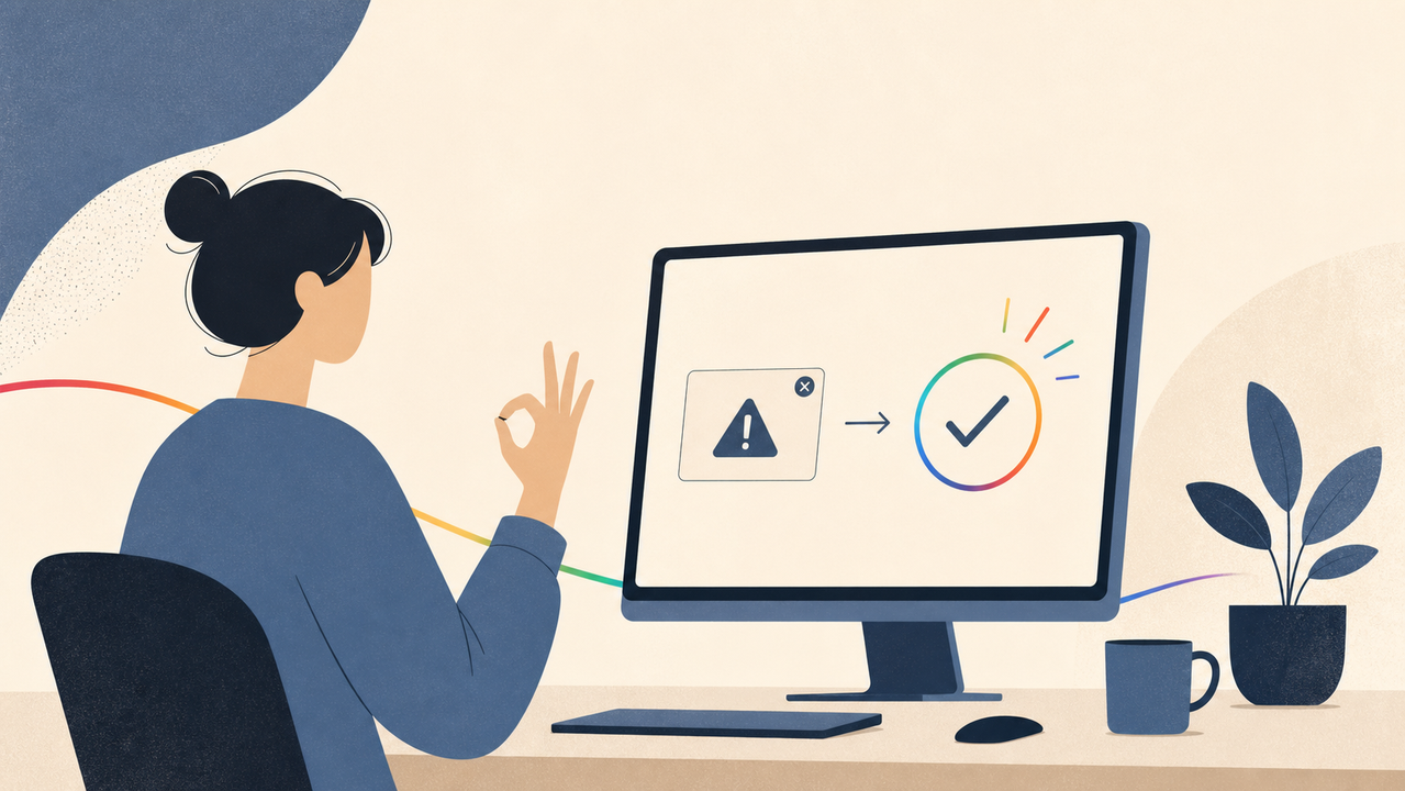 画面のエラーを落ち着いて直す人のイラスト