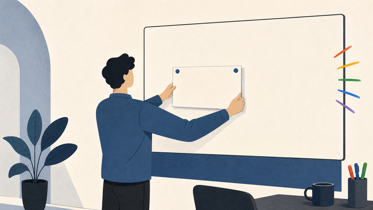 2行の社内ルールを掲げる人のイラスト