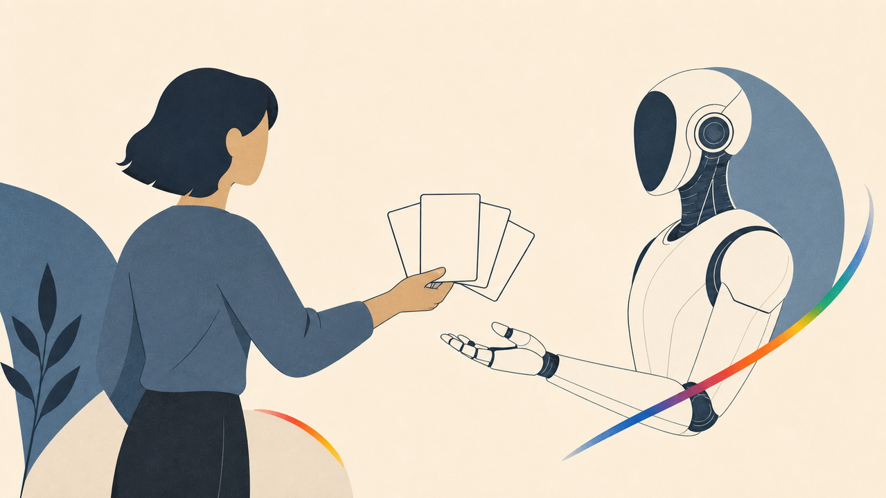3つの要点をAIに渡す人のイラスト