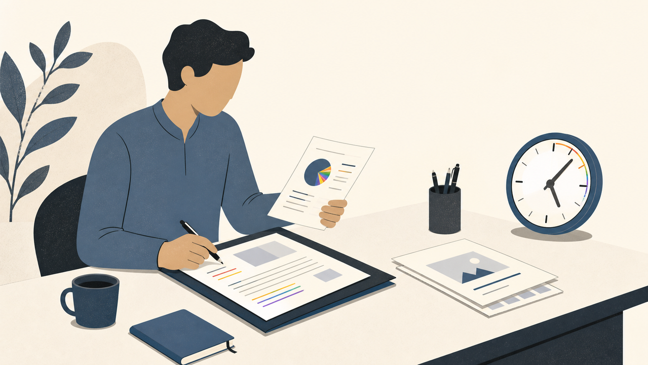 型から会議資料を準備する人のイラスト