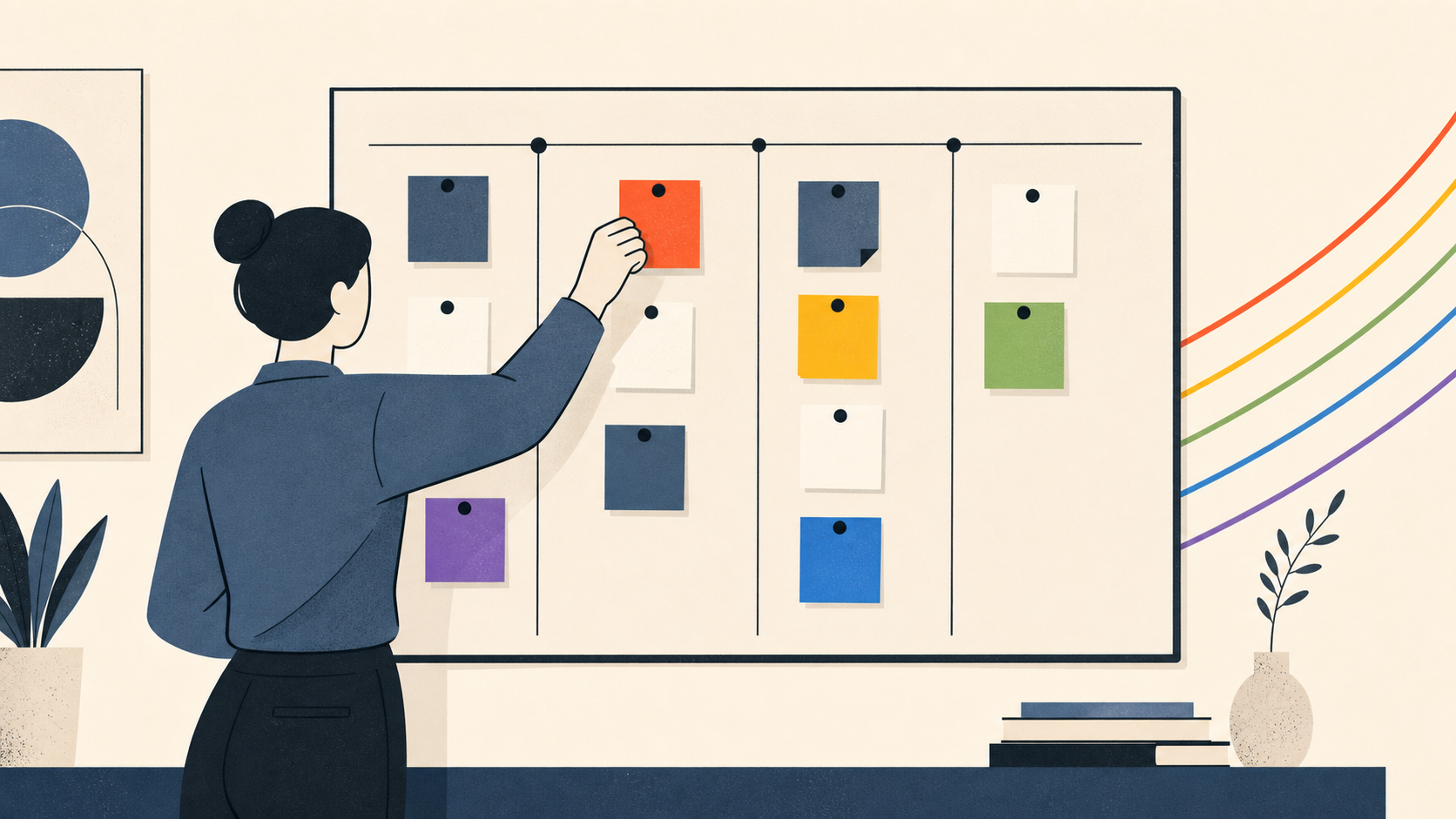 カンバンでタスクを整理する人のイラスト