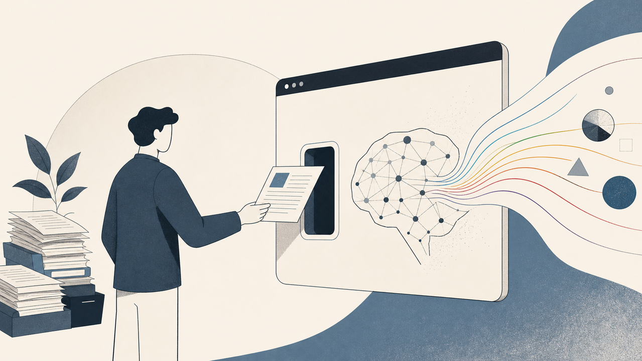 社内資料をAIに覚えさせる人のイラスト
