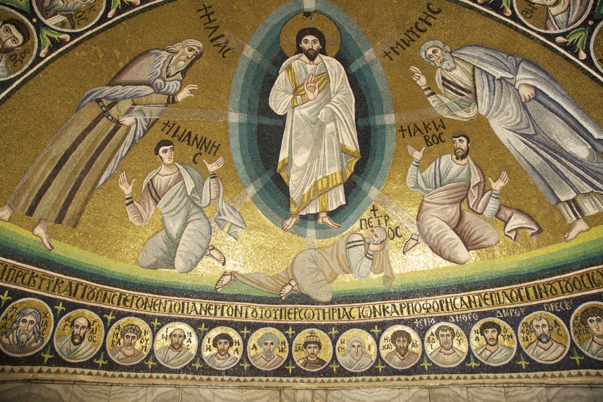 Bizantyjska mozaika Przemienienia Pańskiego w Klasztorze św. Katarzyny - ikony na złotym tle
