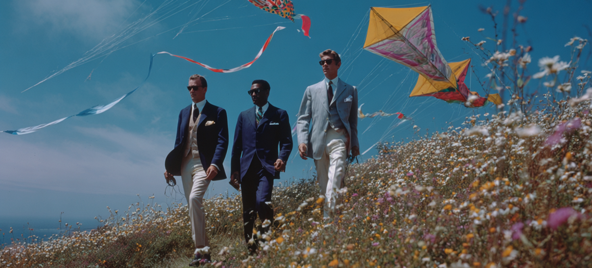 Men in meadow.