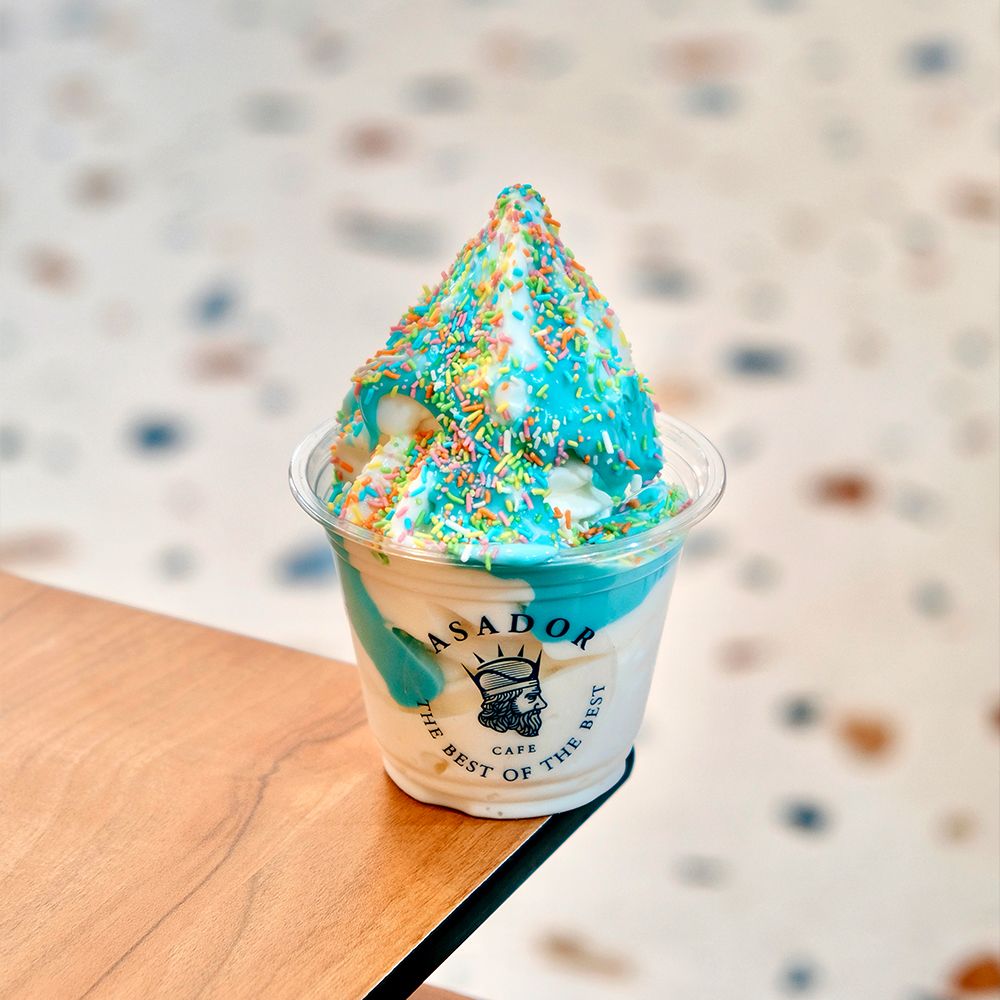 Soft Bubble Gum Ice Cream Swirl with Colorful Rainbow Sprinkles in a Cup at Asador Coffee El Jadida