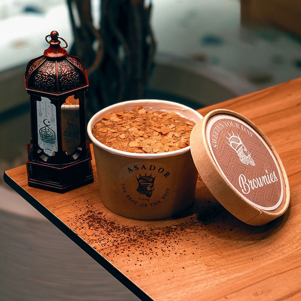 Layered Chocolate Brownies Dessert Cup Topped with Crispy Flakes at Asador Coffee El Jadida