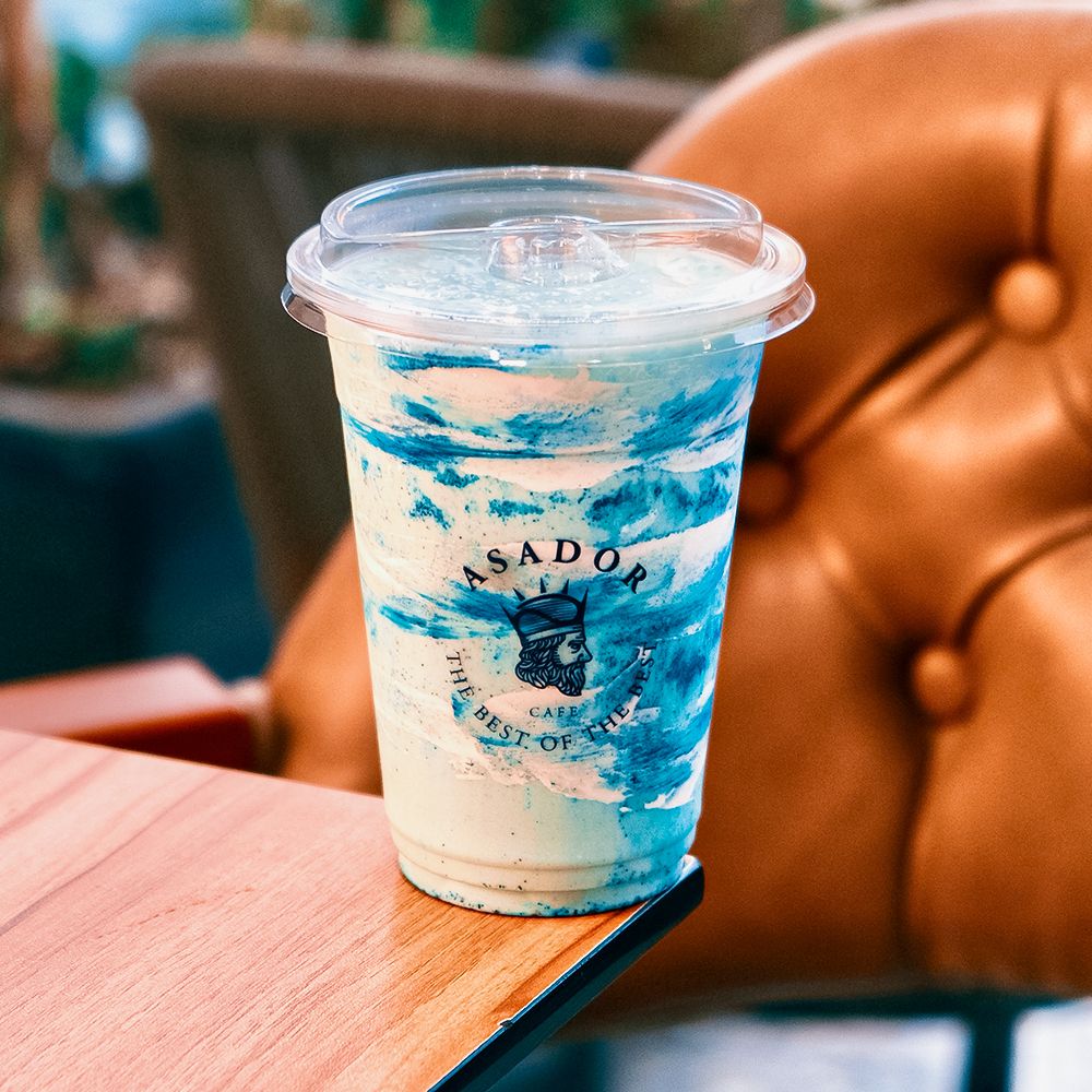 Asador Signature Creamy Smoothie Swirled with Vibrant Blue at Asador Coffee El Jadida