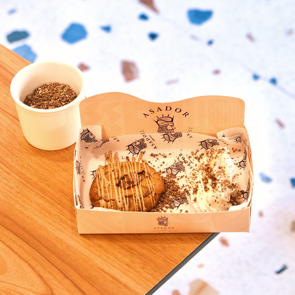 Warm Bueno Cookie Dessert Box with Kinder Hazelnut Cream and Soft Serve Ice Cream at Asador Coffee El Jadida