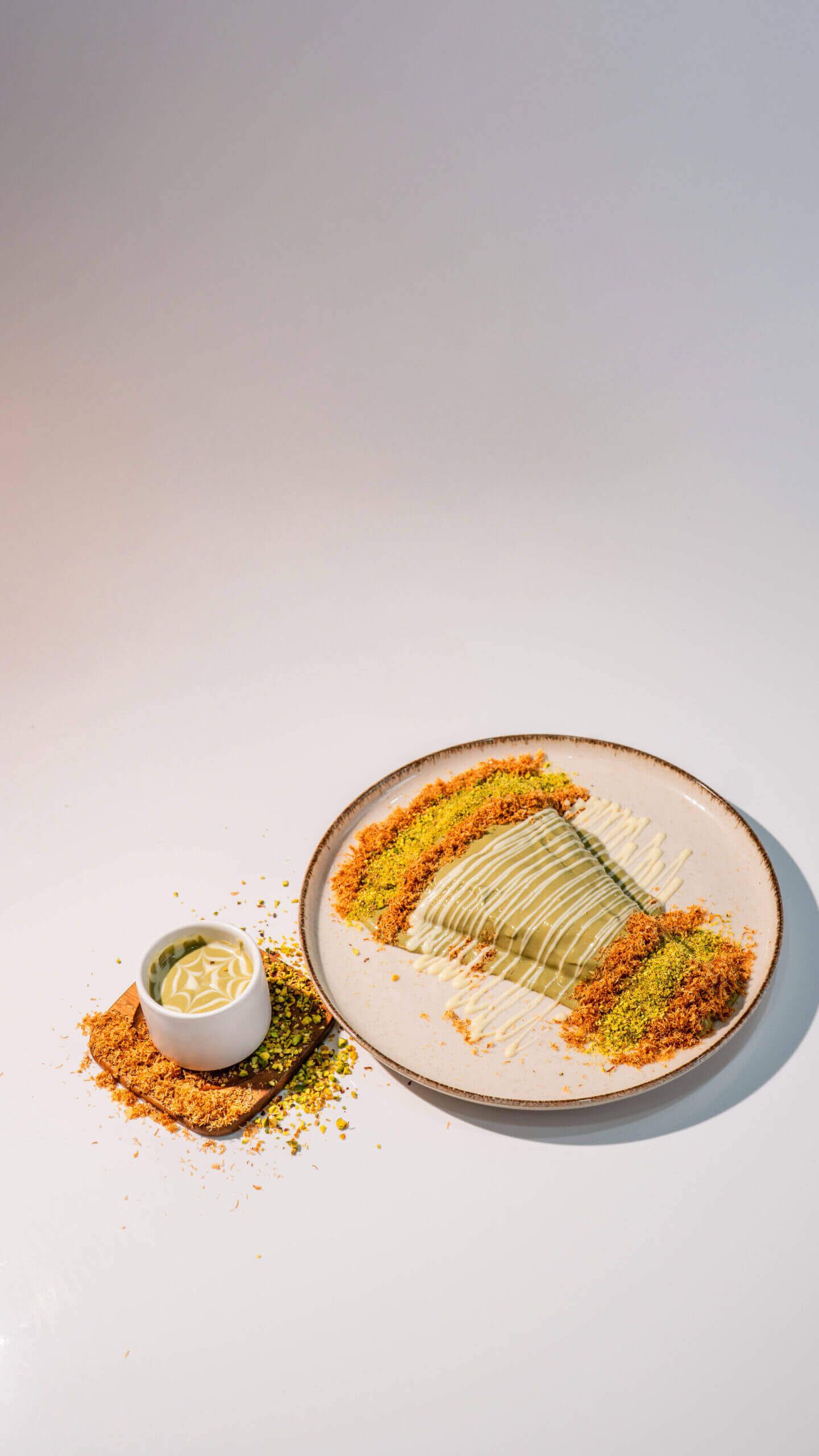 Fusion Crepe Kunafa Pistachio with Cream Cheese Filling and Green Pistachio Sauce at Asador Coffee El Jadida