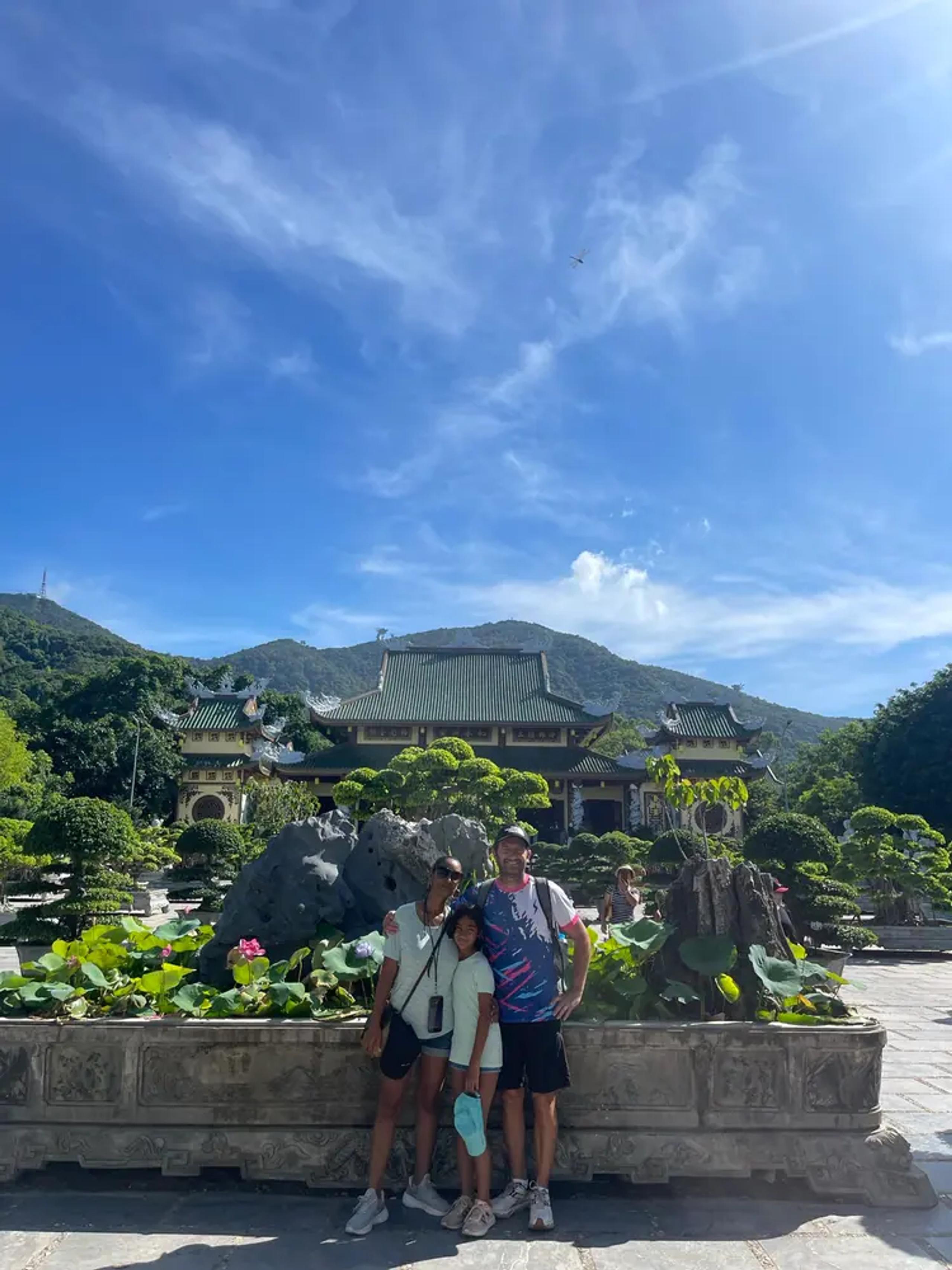 Guests at the pagoda grounds below the Marble Mountains in Da Nang