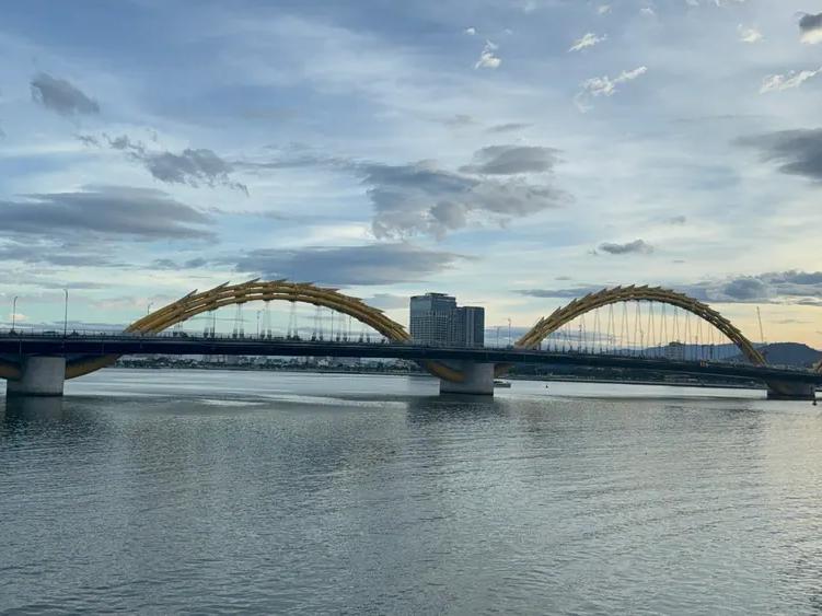 The Dragon Bridge and the Da Nang skyline from the riverbank