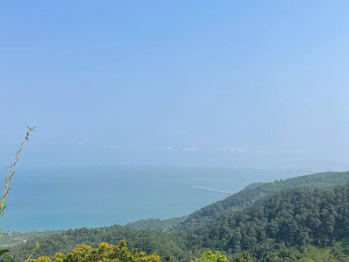 The coast and forested slopes seen from the top of the Hai Van Pass