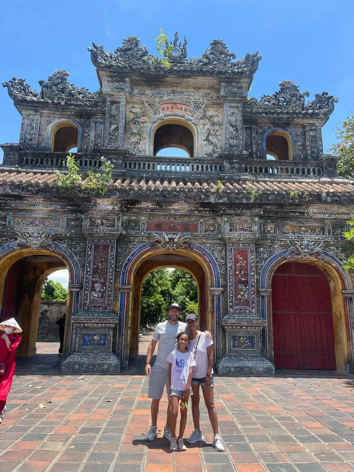 Guests at one of the decorated gates of the Hue Imperial Citadel