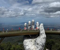The Golden Bridge curving away below the summit at Ba Na Hills