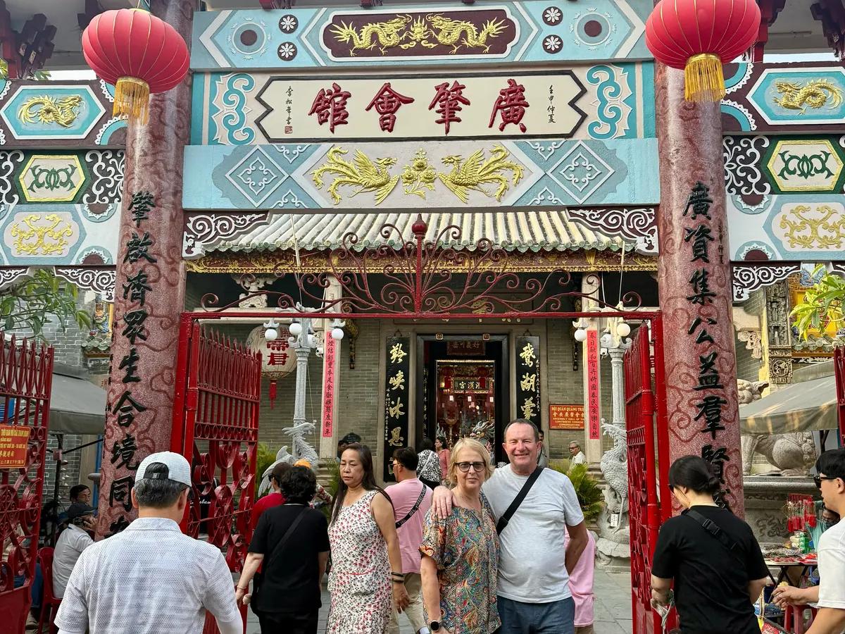 Guests walking out of the Cantonese Assembly Hall gate on Tran Phu street