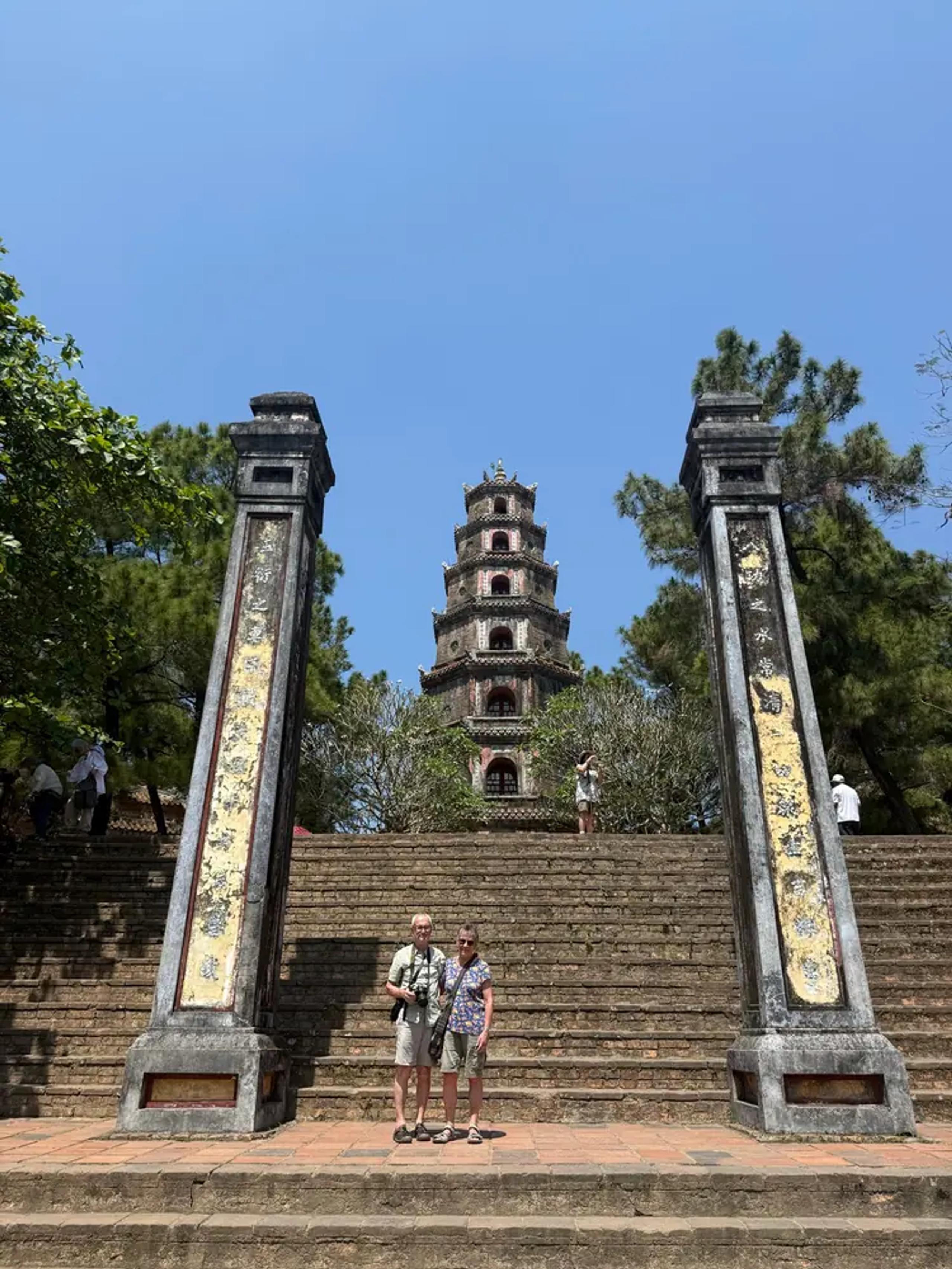 The seven-storey tower of Thien Mu Pagoda above the Perfume River in Hue