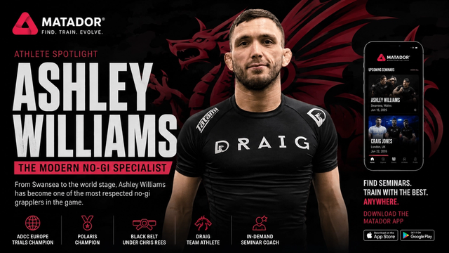 Ashley Williams BJJ seminar UK - no gi grappling athlete featured on Matador app