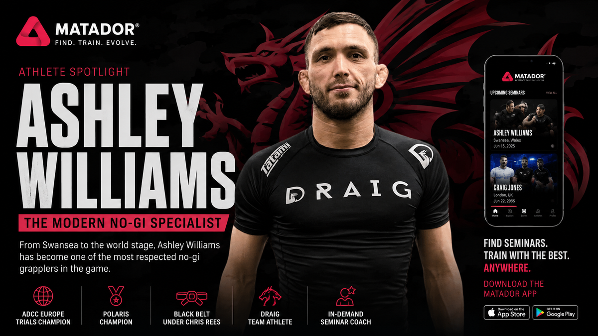 Ashley Williams BJJ seminar UK - no gi grappling athlete featured on Matador app