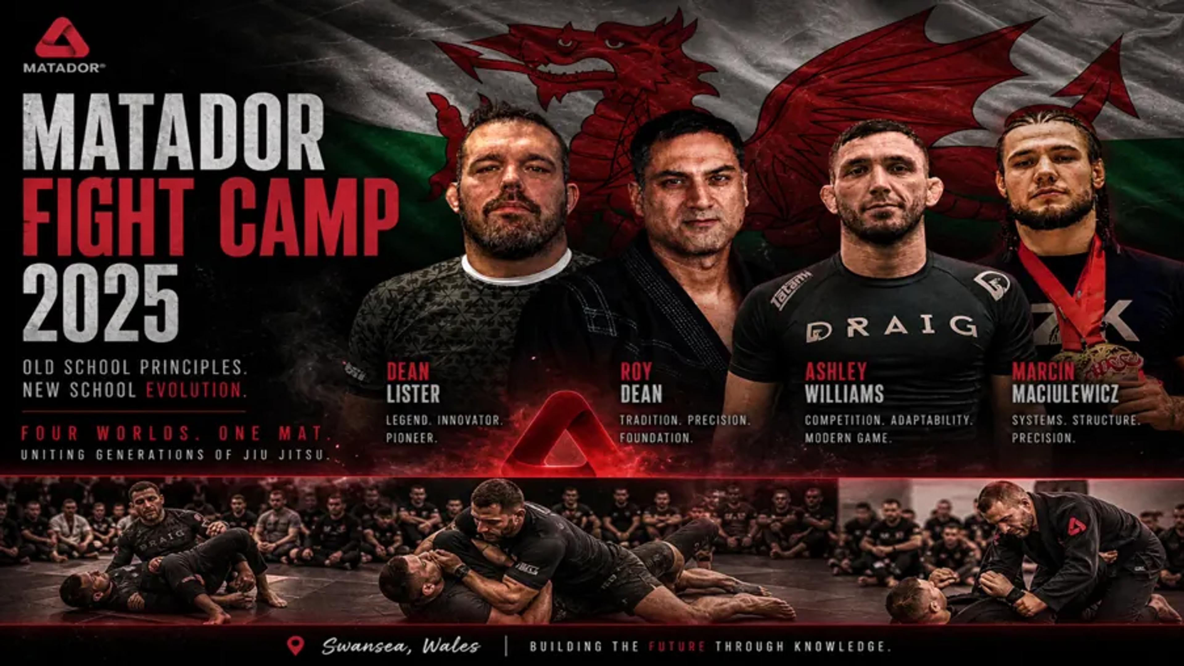 Matador Fight Camp Swansea Wales Brazilian Jiu Jitsu seminar featuring Dean Lister Roy Dean Ashley Williams and Marcin Maciulewicz