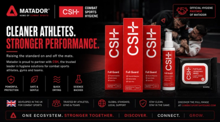 Matador partnership with Combat Sports Hygiene CSH products for grappling athletes including antibacterial wipes spray and hygiene system