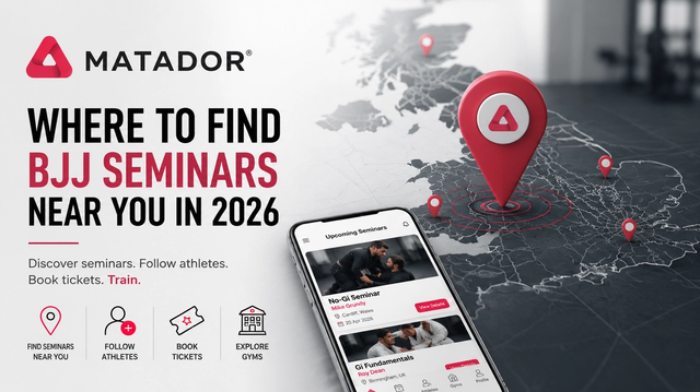 Discover how to find BJJ seminars near you, including Brazilian Jiu-Jitsu seminars, No Gi workshops, wrestling clinics and MMA grappling events. Learn how athletes, gyms and practitioners use Matador to discover, promote and organize combat sports seminars worldwide.