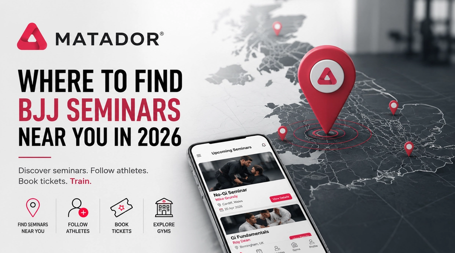 Discover how to find BJJ seminars near you, including Brazilian Jiu-Jitsu seminars, No Gi workshops, wrestling clinics and MMA grappling events. Learn how athletes, gyms and practitioners use Matador to discover, promote and organize combat sports seminars worldwide.