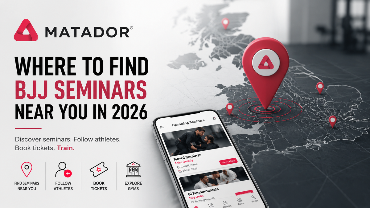 Discover how to find BJJ seminars near you, including Brazilian Jiu-Jitsu seminars, No Gi workshops, wrestling clinics and MMA grappling events. Learn how athletes, gyms and practitioners use Matador to discover, promote and organize combat sports seminars worldwide.
