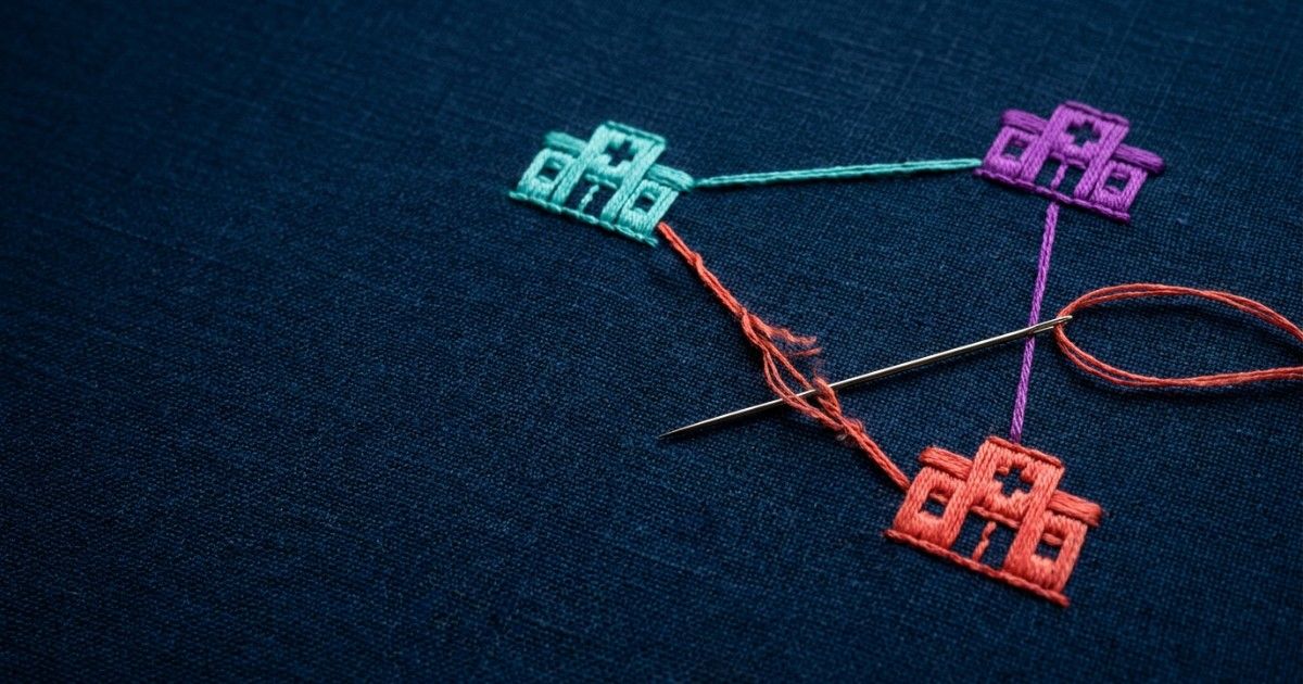 Embroidered map of three clinics with a frayed thread being re-stitched: what breaks in multi-location operations