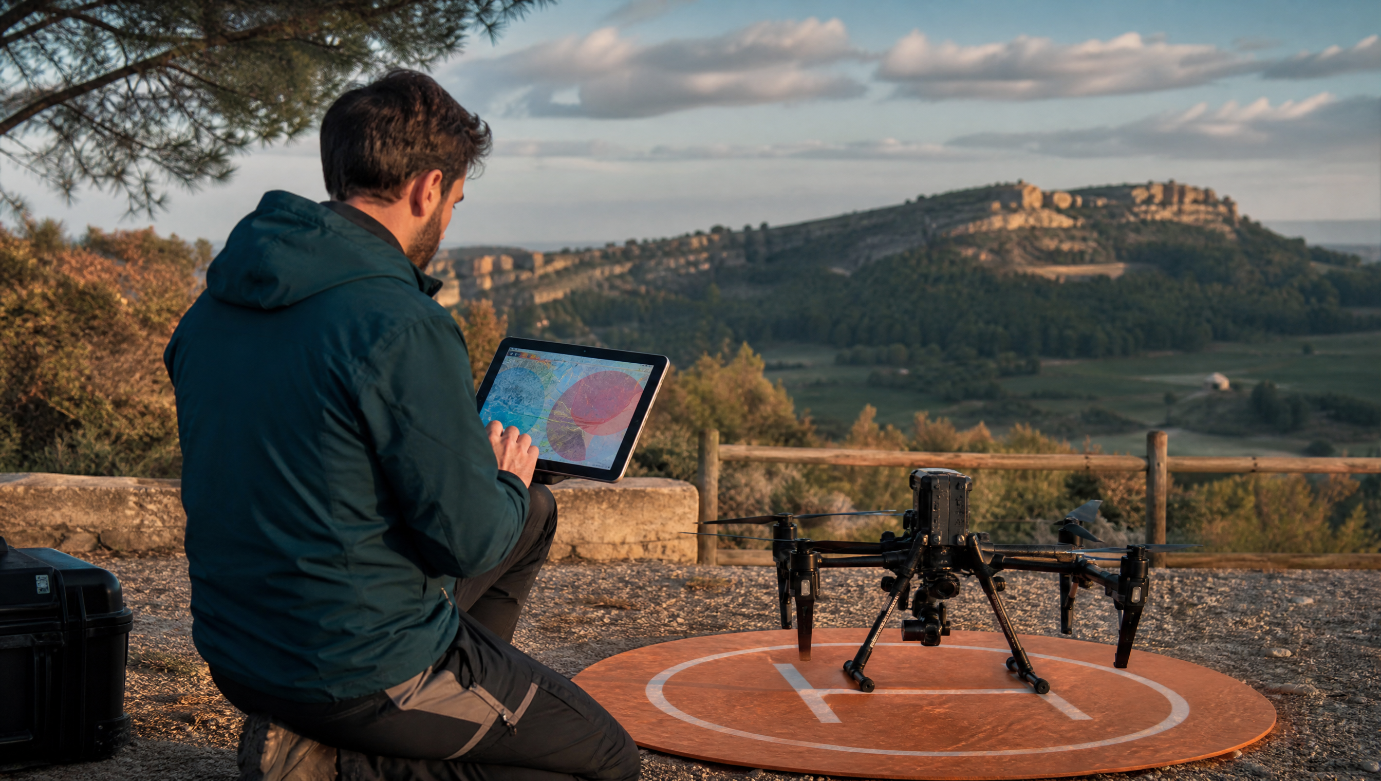 Operador consultando zonas geográficas UAS antes de volar un dron