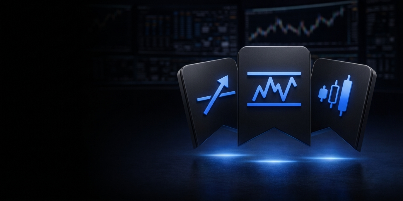 edgeful algo templates feature image showing 3 distinct cards of potential algo logos and bookmark outlines.