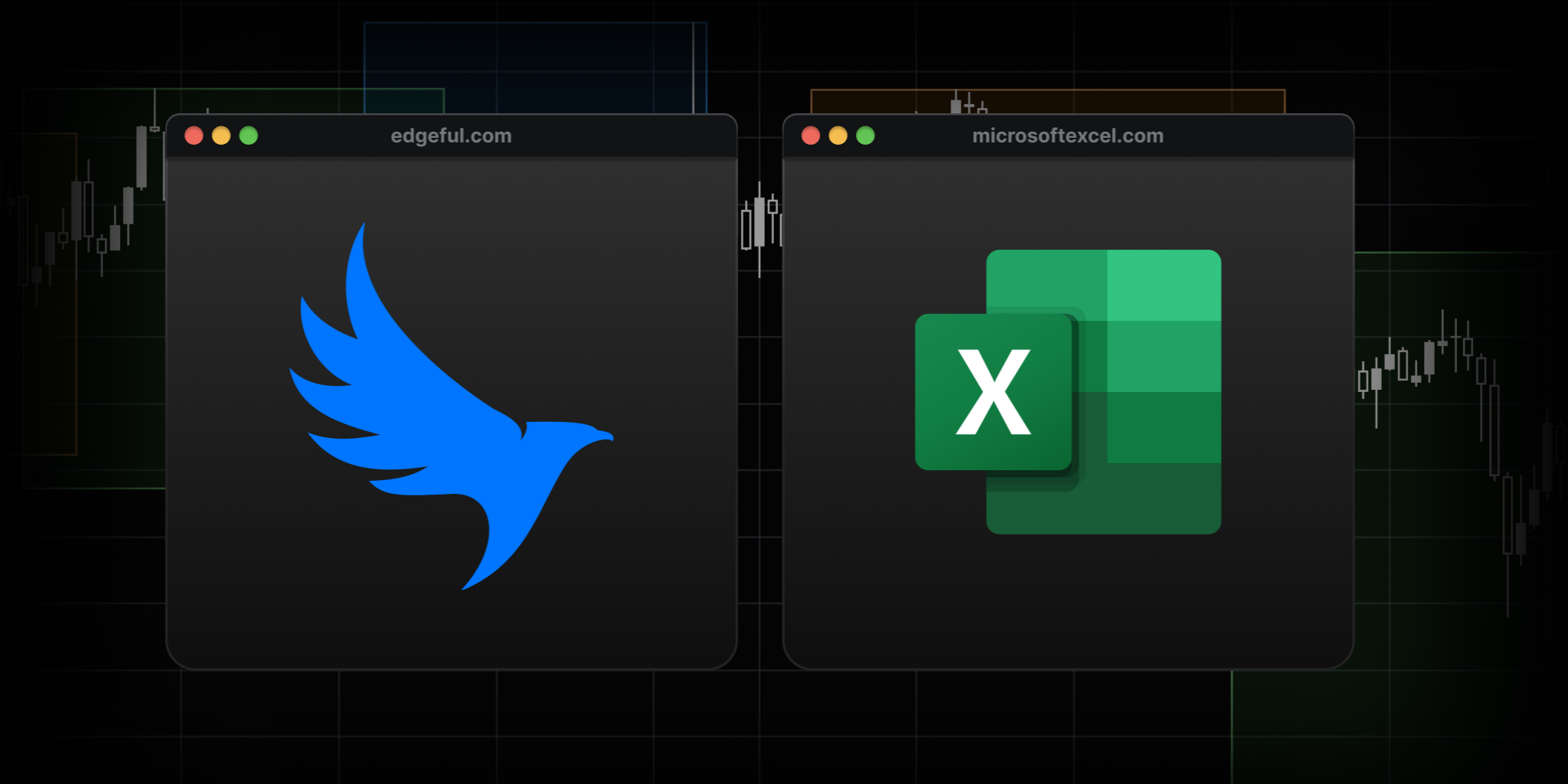 edgeful vs excel comparison showing trading platform logos side by side for market data analysi