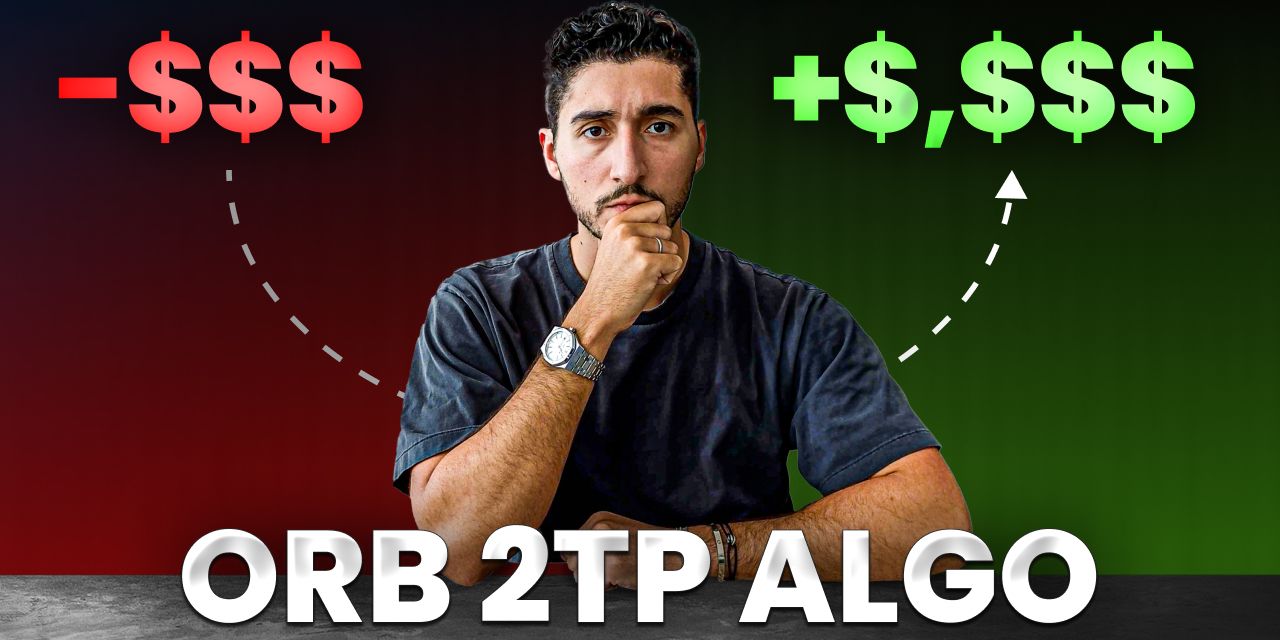 edgeful ORB algo with 2 take profit targets showing TP1 and TP2 levels on NQ futures chart with entry, stop loss, and split exit strategy for automated trading