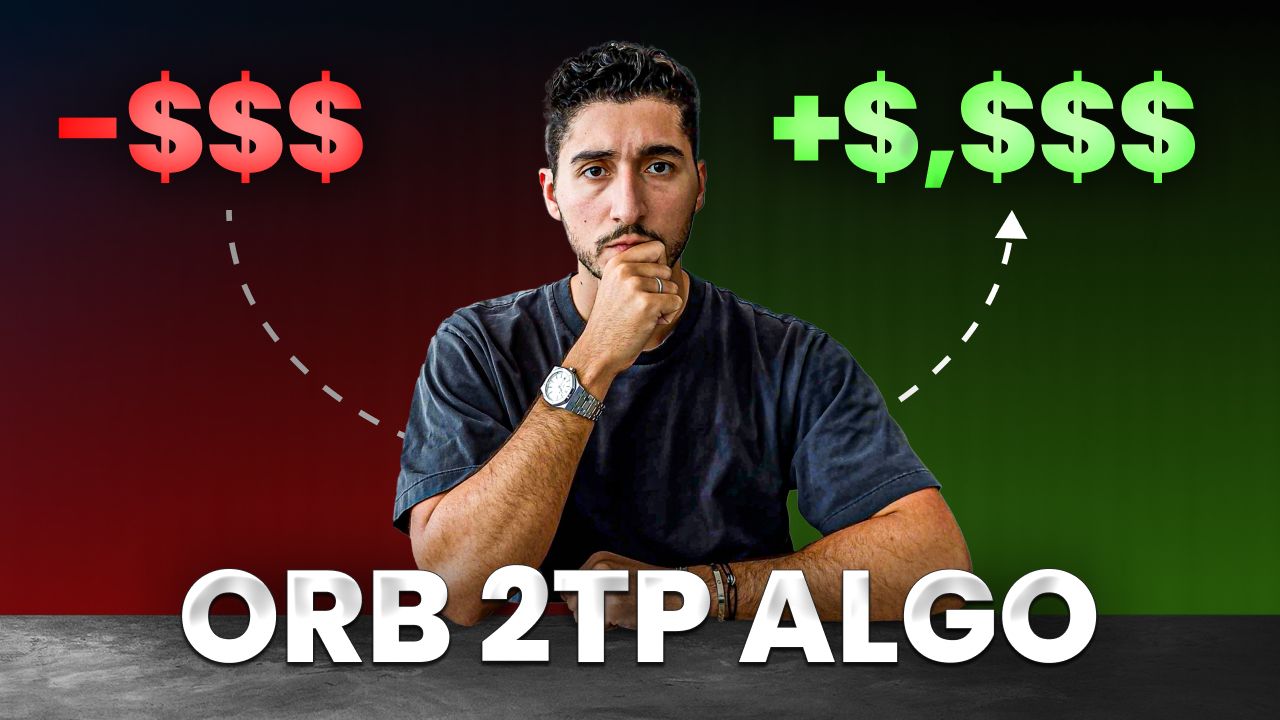 edgeful ORB algo with 2 take profit targets showing TP1 and TP2 levels on NQ futures chart with entry, stop loss, and split exit strategy for automated trading