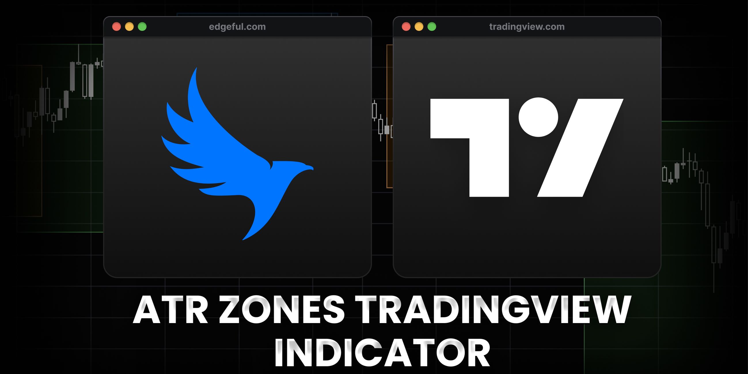 ATR zones indicator text with edgeful logo and TradingView logo overlaid onto a price chart.