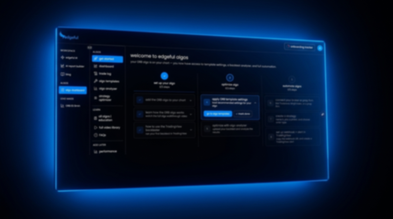 edgeful algos: automated trading strategies feature image showing the step by step process to get set up with edgeful algos. 
