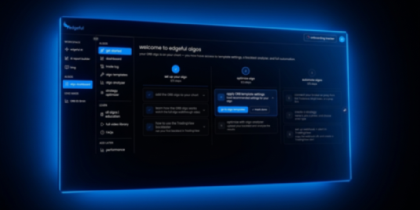 edgeful algos: automated trading strategies feature image showing the step by step process to get set up with edgeful algos.