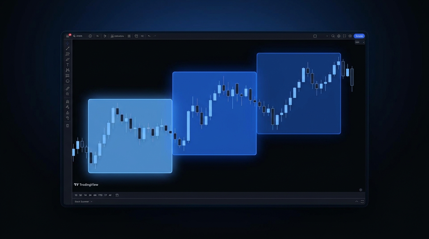 edgeful TradingView indicators feature image showing a TradingView chart with edgeful's "market sessions" indicator overlaid.