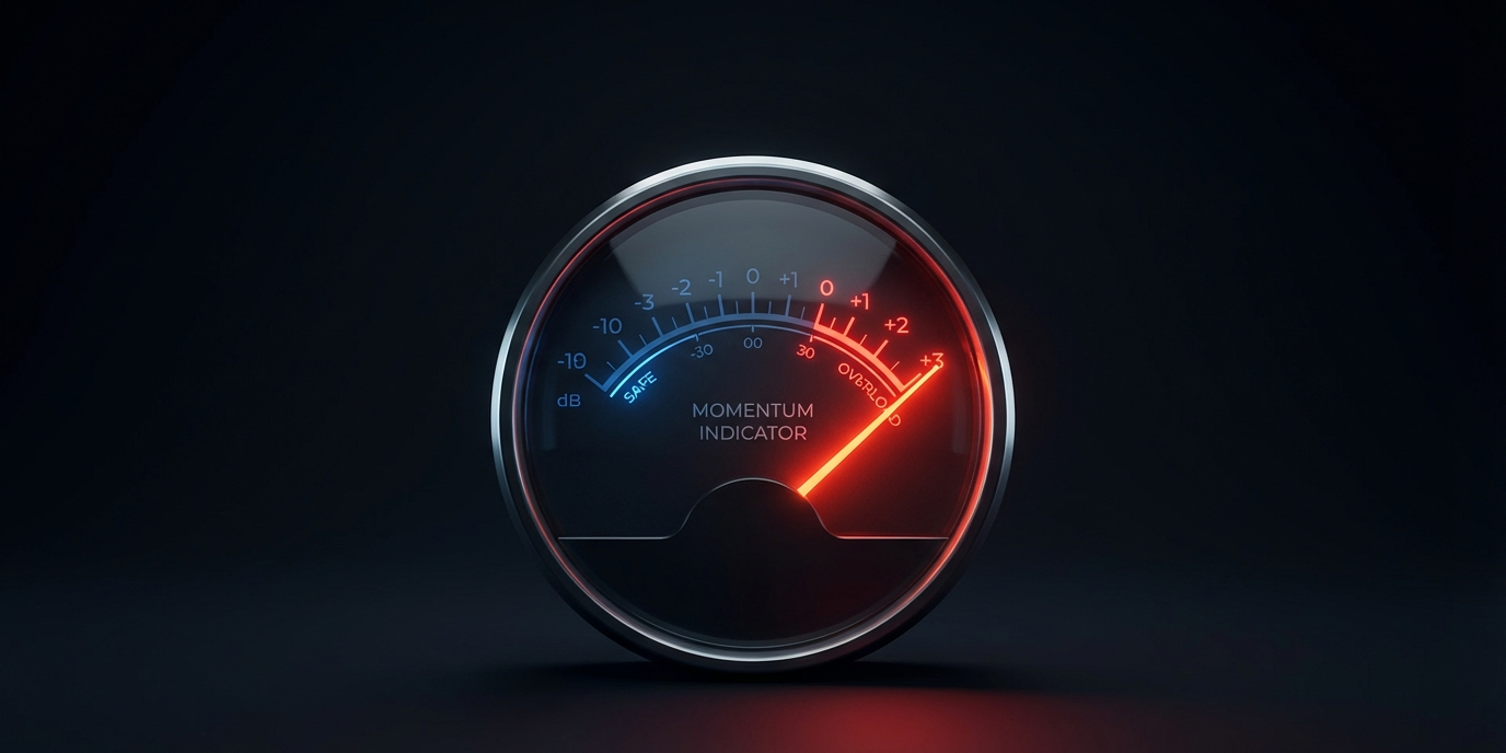 overbought vs oversold gauge showing extremely overbought readings on the right and extremely oversold readings on the left.