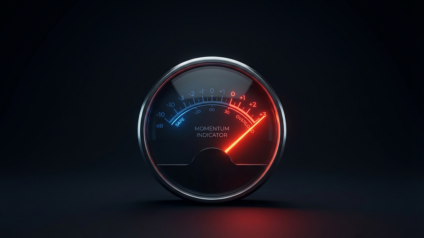 overbought vs oversold gauge showing extremely overbought readings on the right and extremely oversold readings on the left.