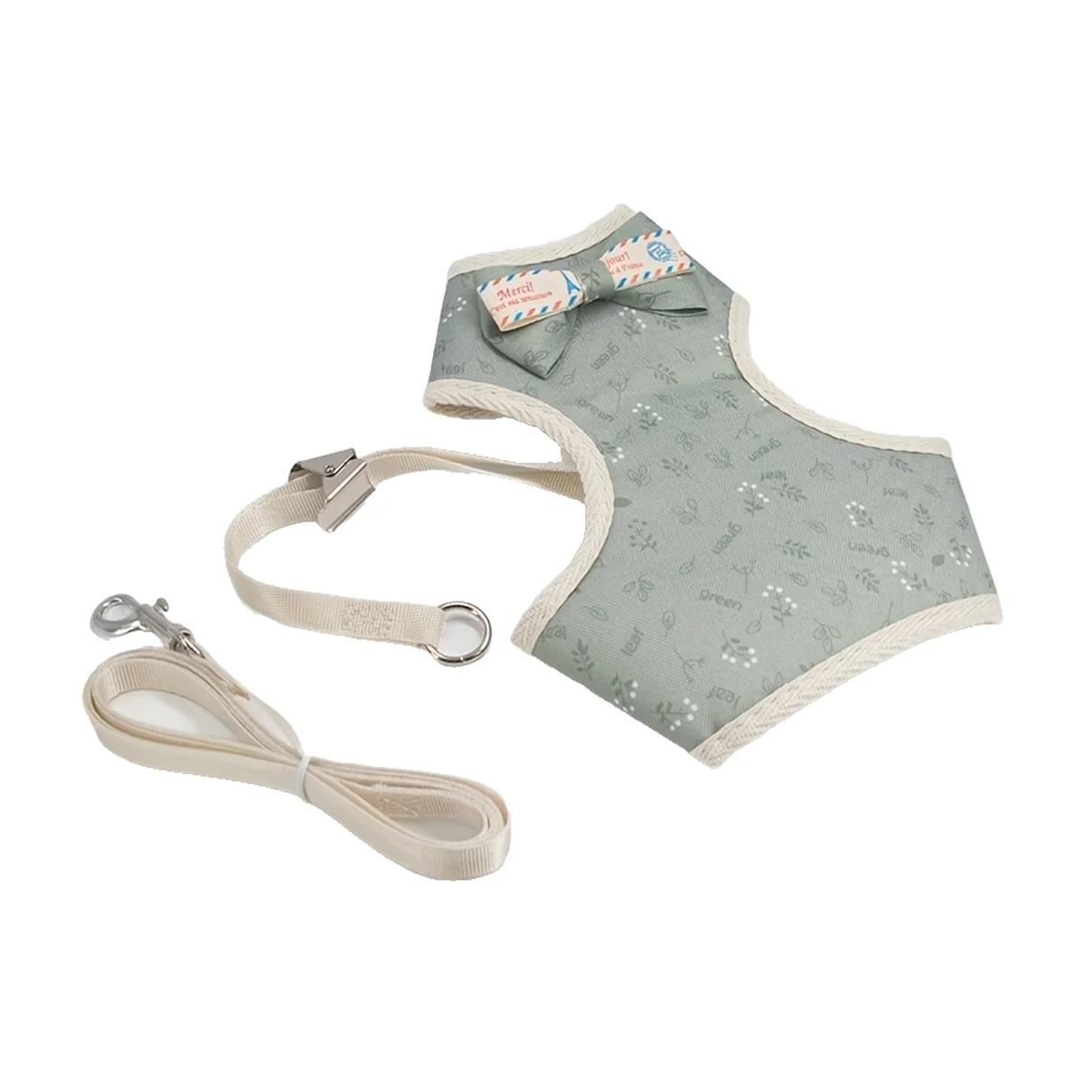 Harnais pour Chat Vert avec Nœud Papillon et Laisse Taille M