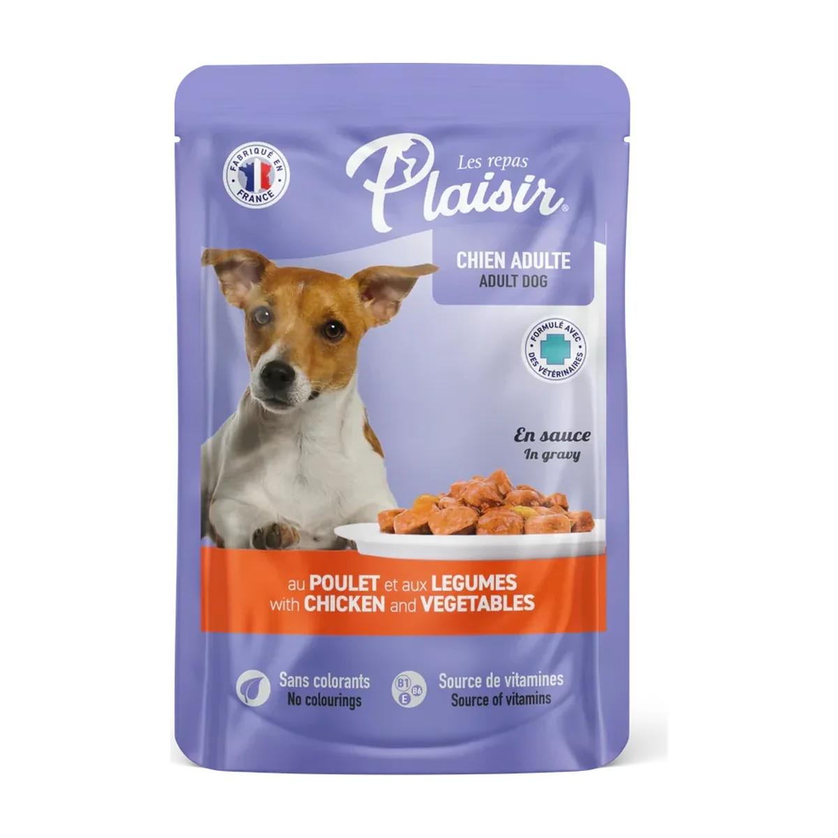 Sachet fraîcheur 100 g d'émincés au Poulet aux Légumes en sauce (chien adulte)