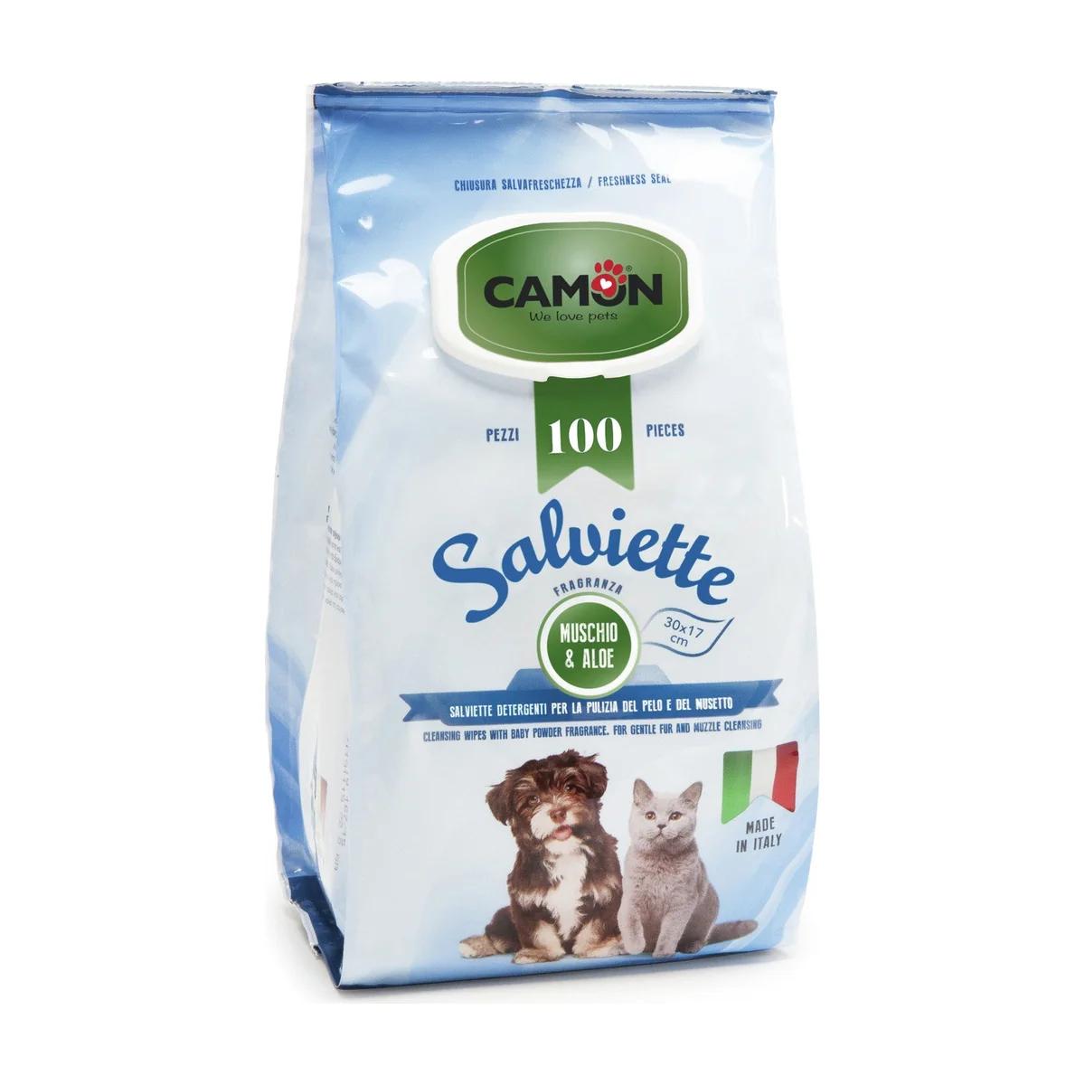 Camon Lingettes musc et aloe vera format maxi pour chien et chat, 100 pièces