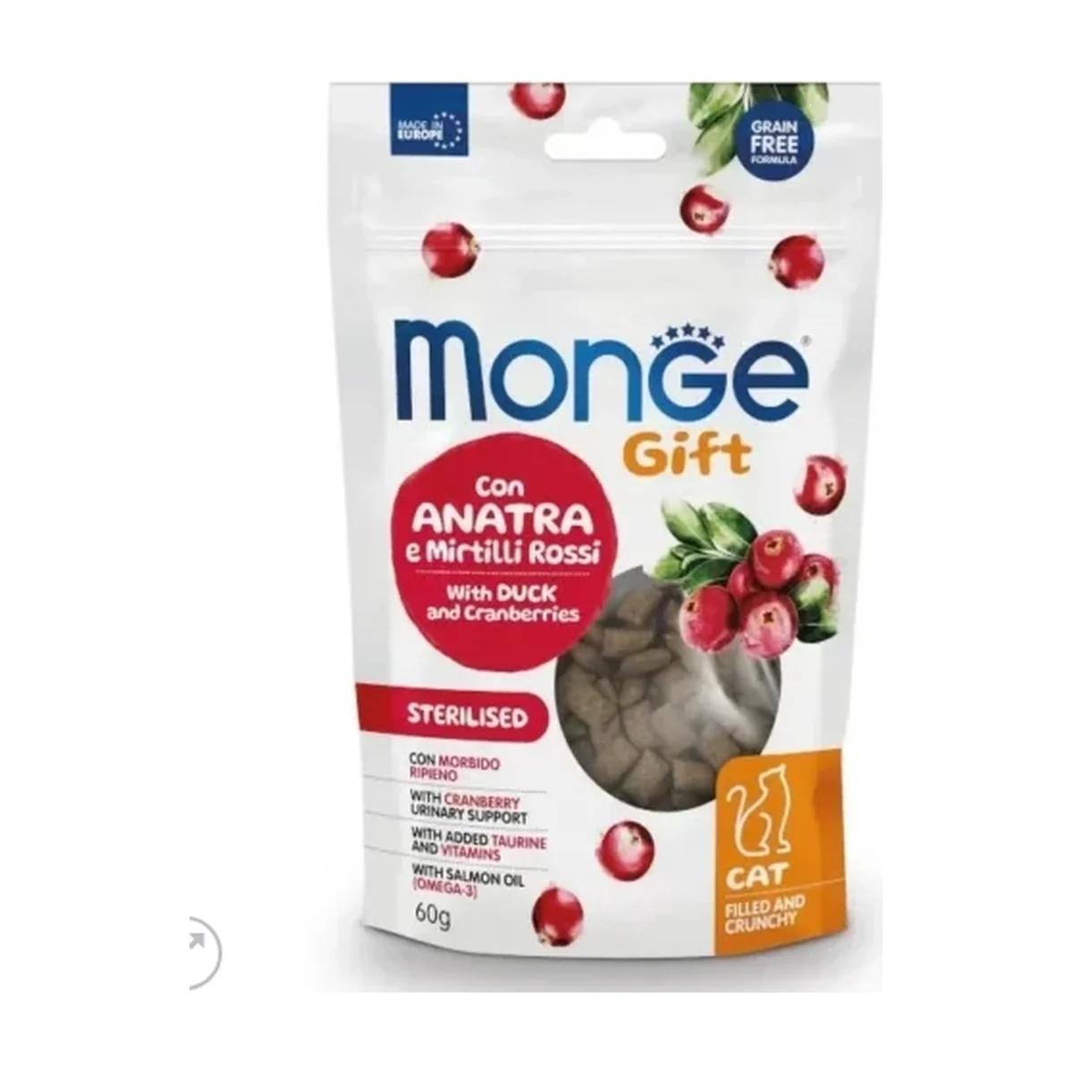 Monge Gift pour Chat Adulte Stérilisé Fourrée et Croustillante au Canard et aux Canneberges 60 g, Monge à Casablanca
