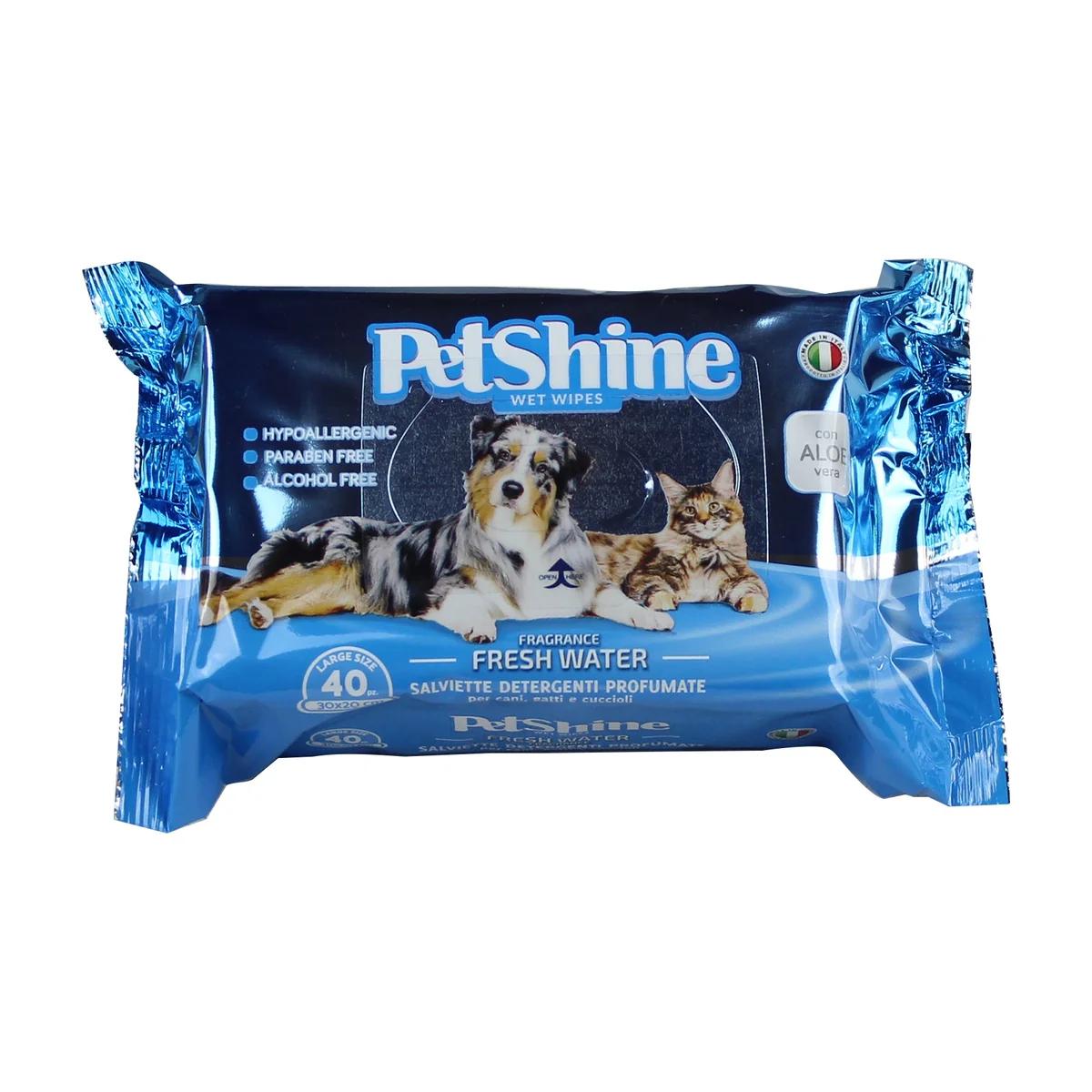 Petshine Lingettes à l'eau douce et à l'aloès pour chien et chat x 40
