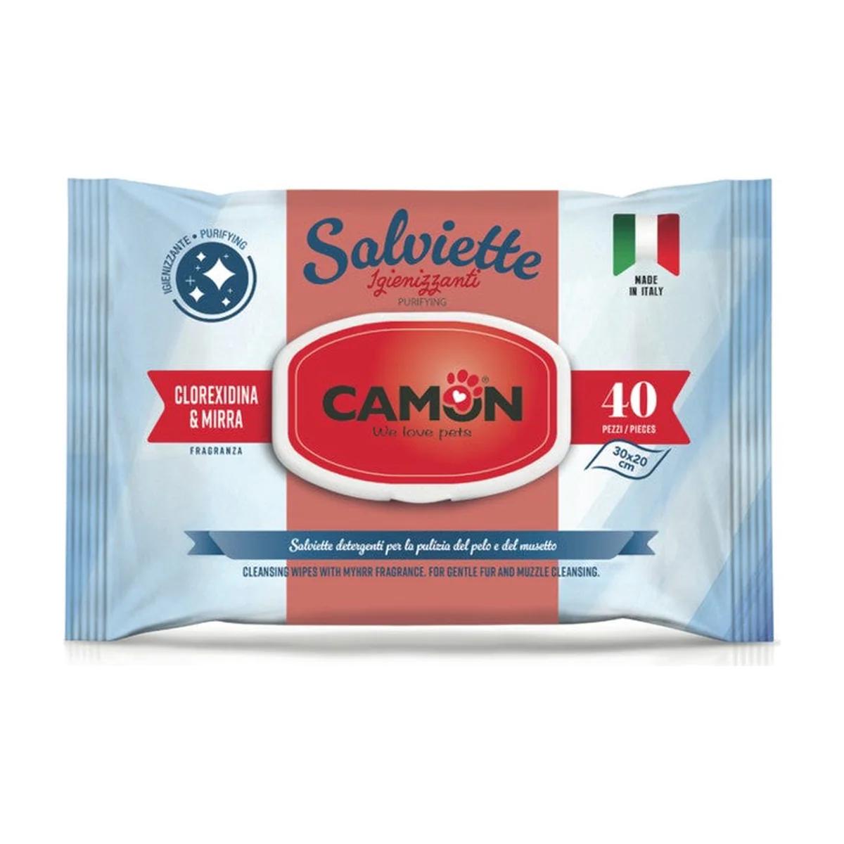Camon Lingettes à la myrrhe et à la chlorhexidine pour chien et chat, 40 pièces