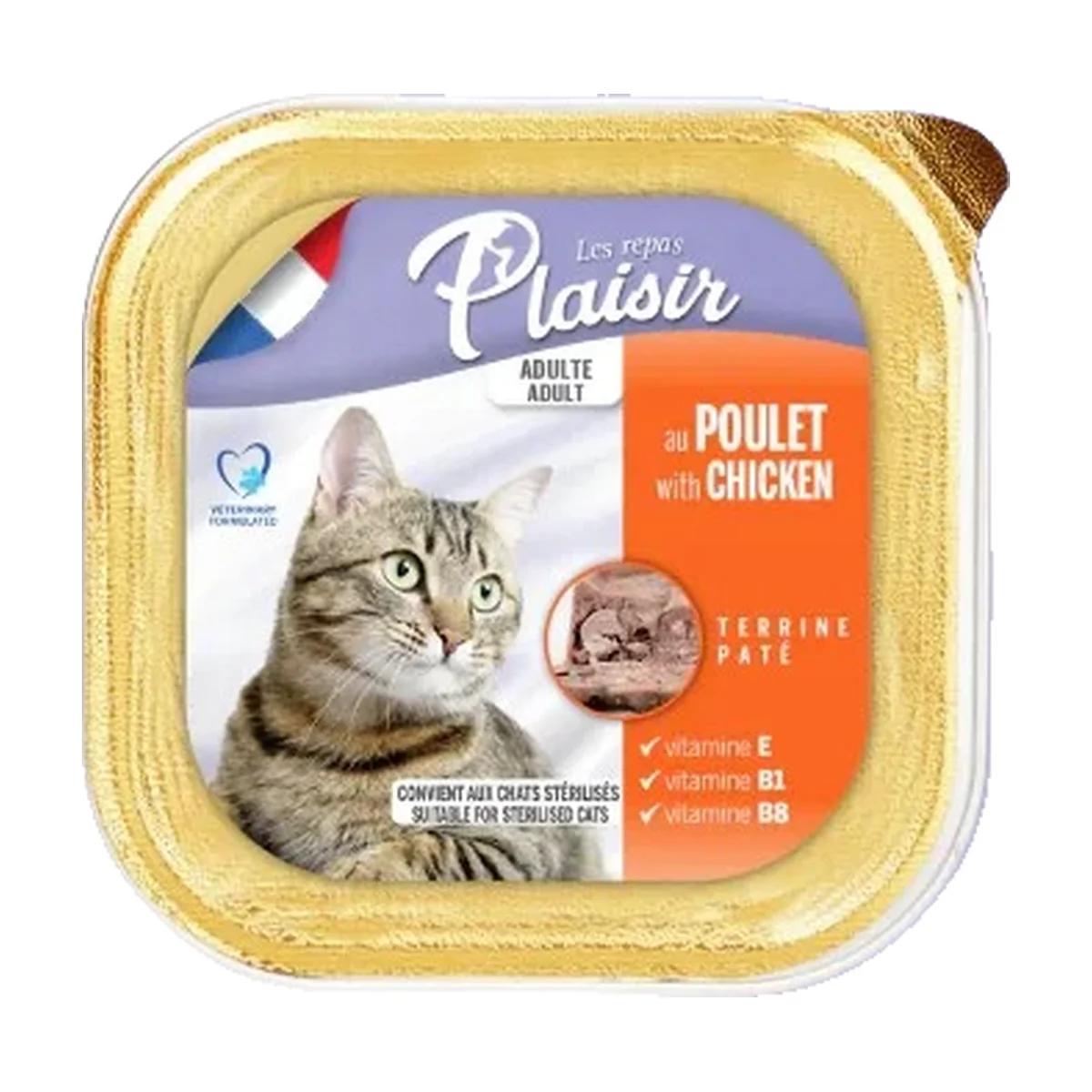 Plaisir Barquette Pâté au Poulet pour Chat Stérilisé 100 g