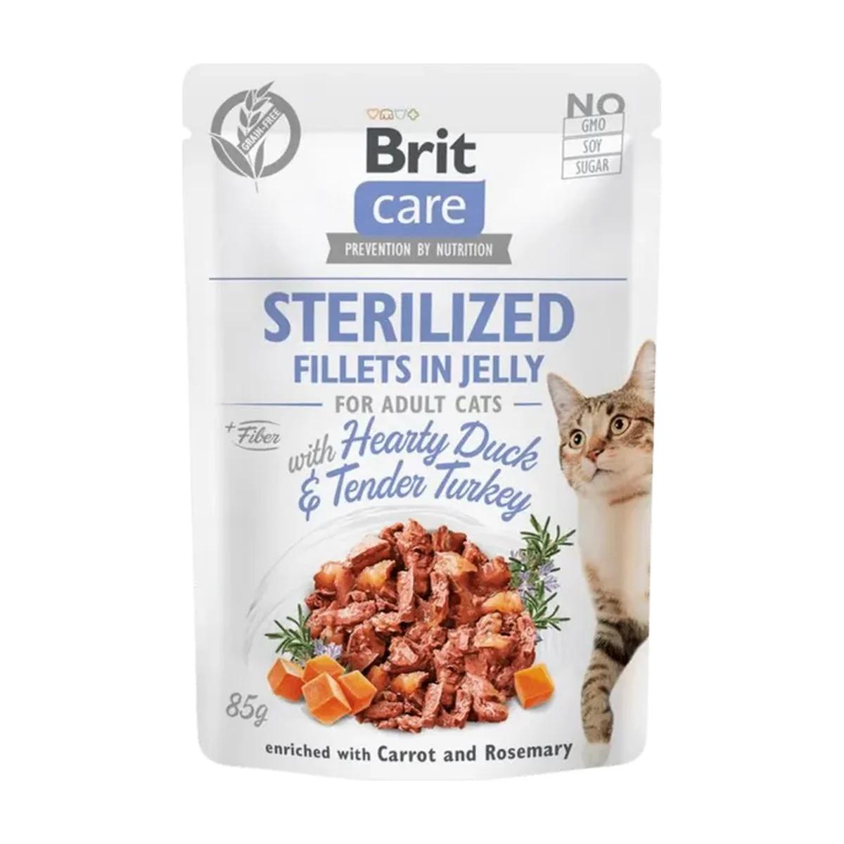 Brit Care Pâtée en gelée pour chat stérilisé, filets de canard et dinde 85 g