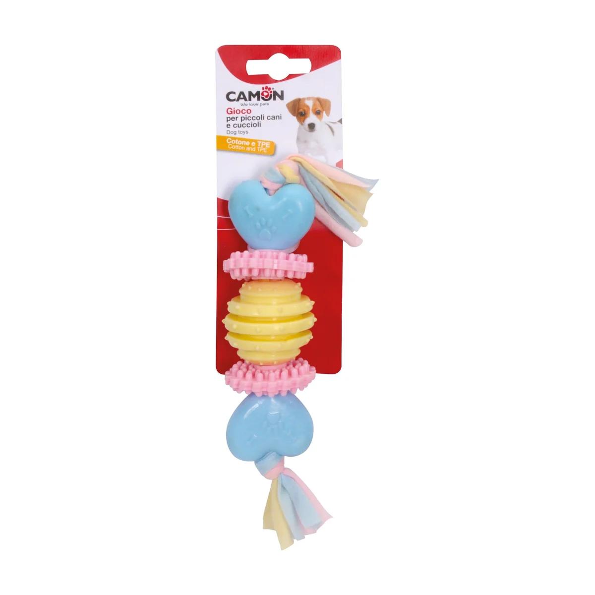 Camon Jouet pour chien en TPE cœurs, anneaux et balle avec ruban en coton 23 cm