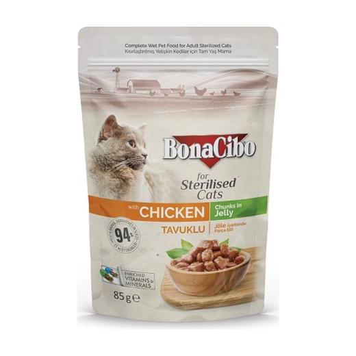 BonaCibo Morceaux en Gelée Premium au poulet pour chat stérilisé 85 g